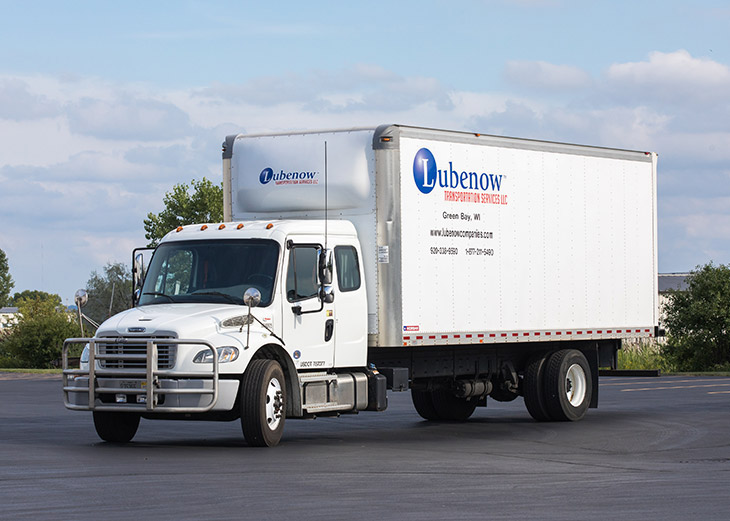 White straight express delivery truck from Lubenow Companies inc